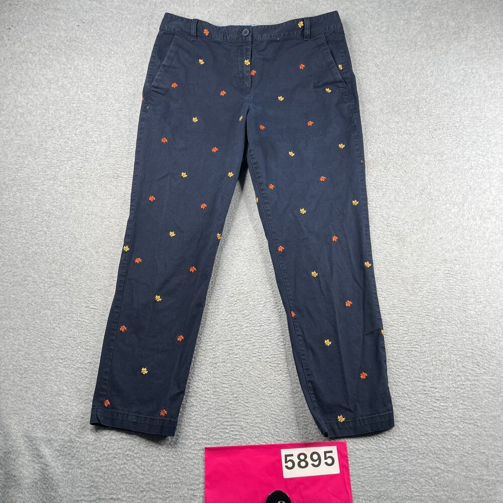 Talbots The Weekend Chino Womens Size 12P Navy Blue Embroidered Leaves